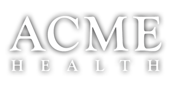 Acme Health white logo drop shadow